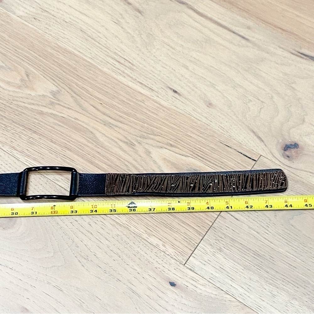 Chico's Women's Belt Medium Black Brown Leather Leopard Print Metal Accents - Picture 12 of 13